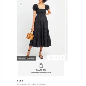 o.p.t Square Neck Smocked midi Dress